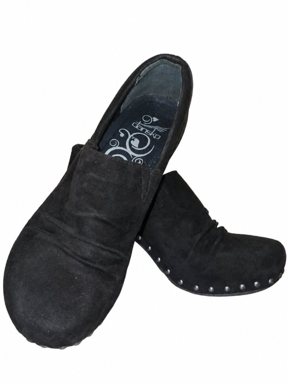 Dansko Nori Black Suede Studded Clog Heels Size 38 7.5-8 Y2K Boho